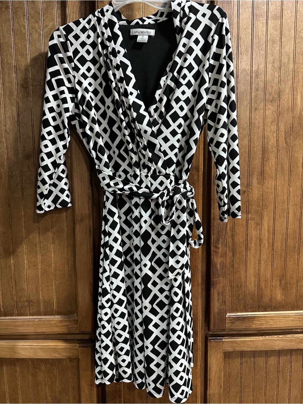 Liz Claiborne Black & White Geometric Wrap Dress